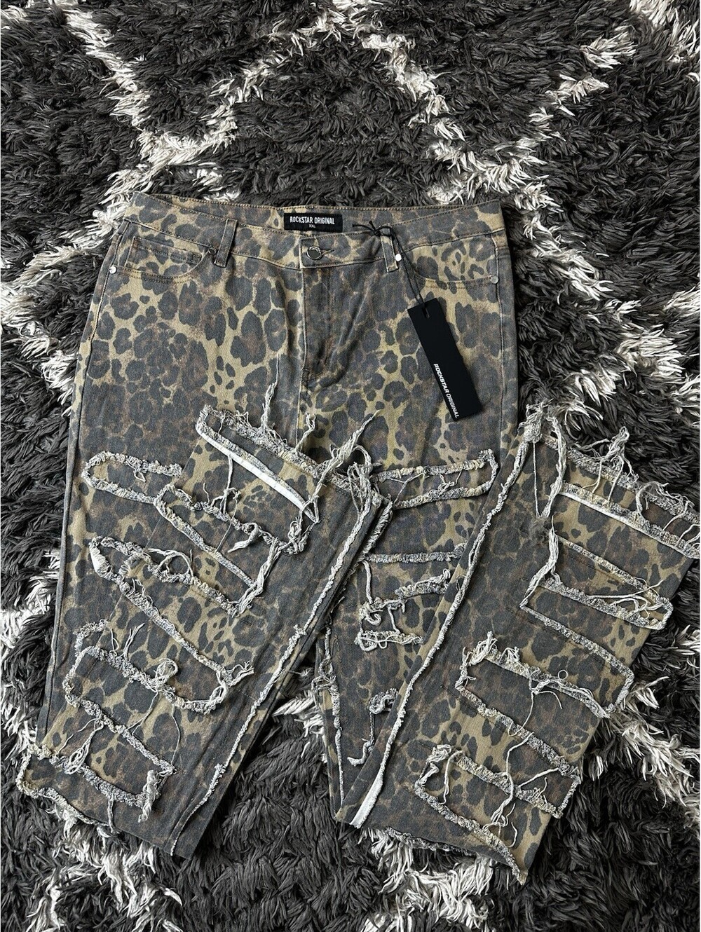 NWT Rockstar Original XXL Leopard Print Distressed Ripped Denim Jeans Mens